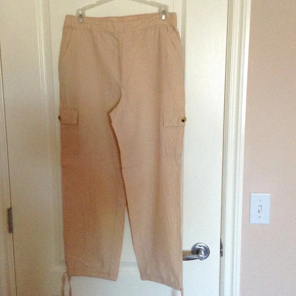 Joe Fresh Women's Linen Cotton Cargo Pants Leg Ties Size M Wide Leg Casual